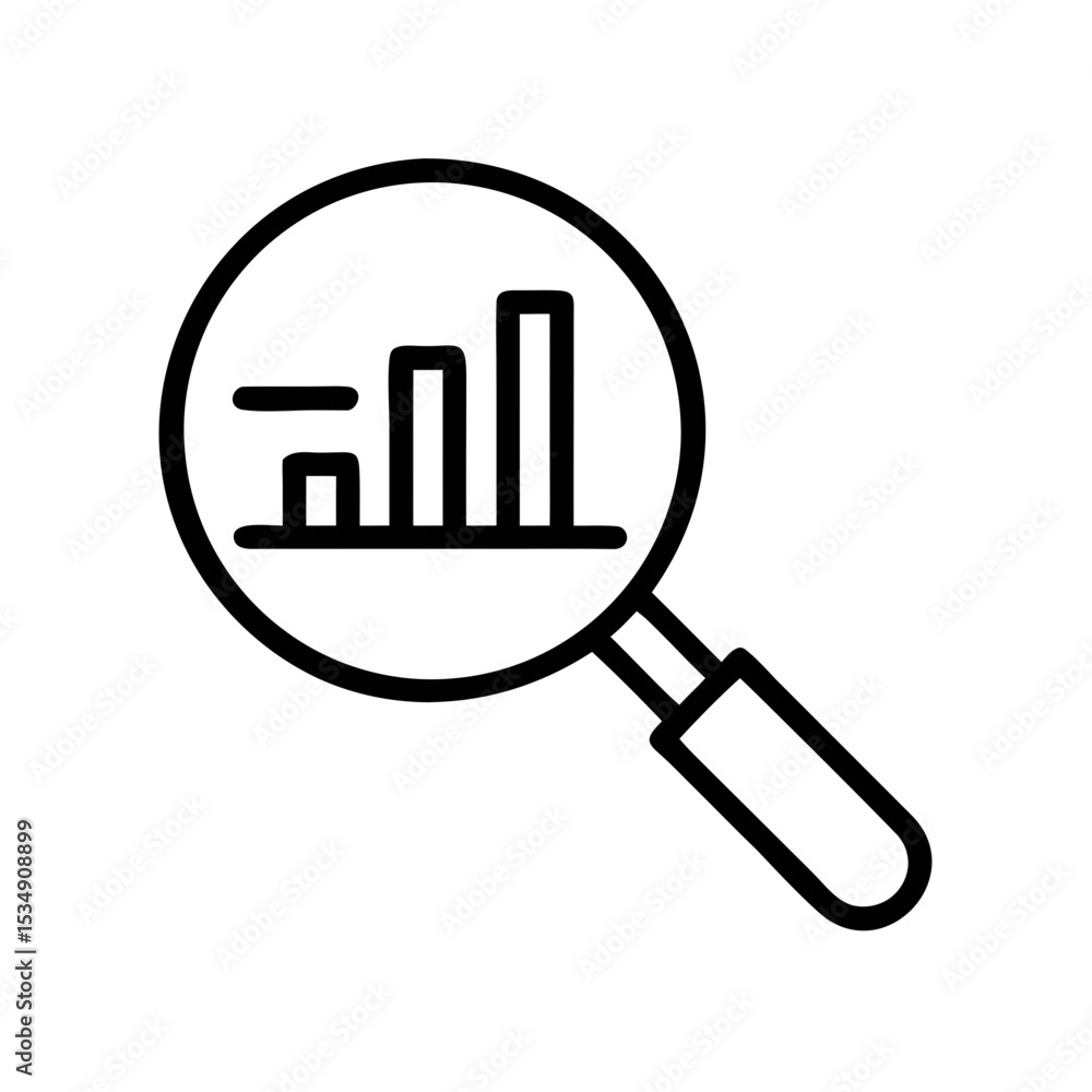 Poster magnifying glass with bar chart icon – data analysis symbol outline