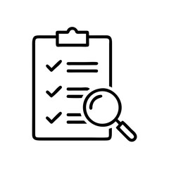 Checklist with Magnifying Glass Icon Outline for Review and Audit Tasks