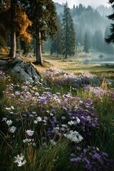 Alpine Meadow Flowers Sunrise.