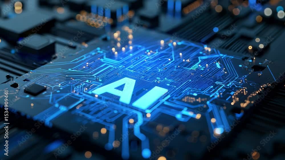 Aufkleber close-up of a circuit board with glowing ai letters, symbolizing advanced technology and artificial 
