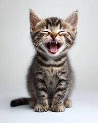 Obraz premium Laughing tabby cat with open mouth