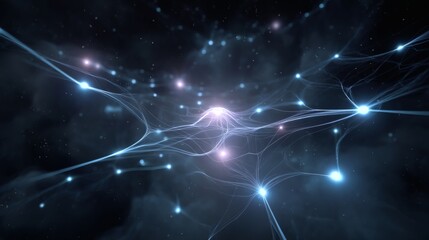 Obraz premium Futuristic Abstract Network of Bright Nodes in Dark Cosmic Space