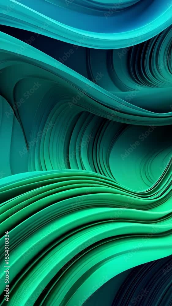 Poster abstract teal waves gently curving into the frame, creating a fluid, three-dimensional, modern, and 