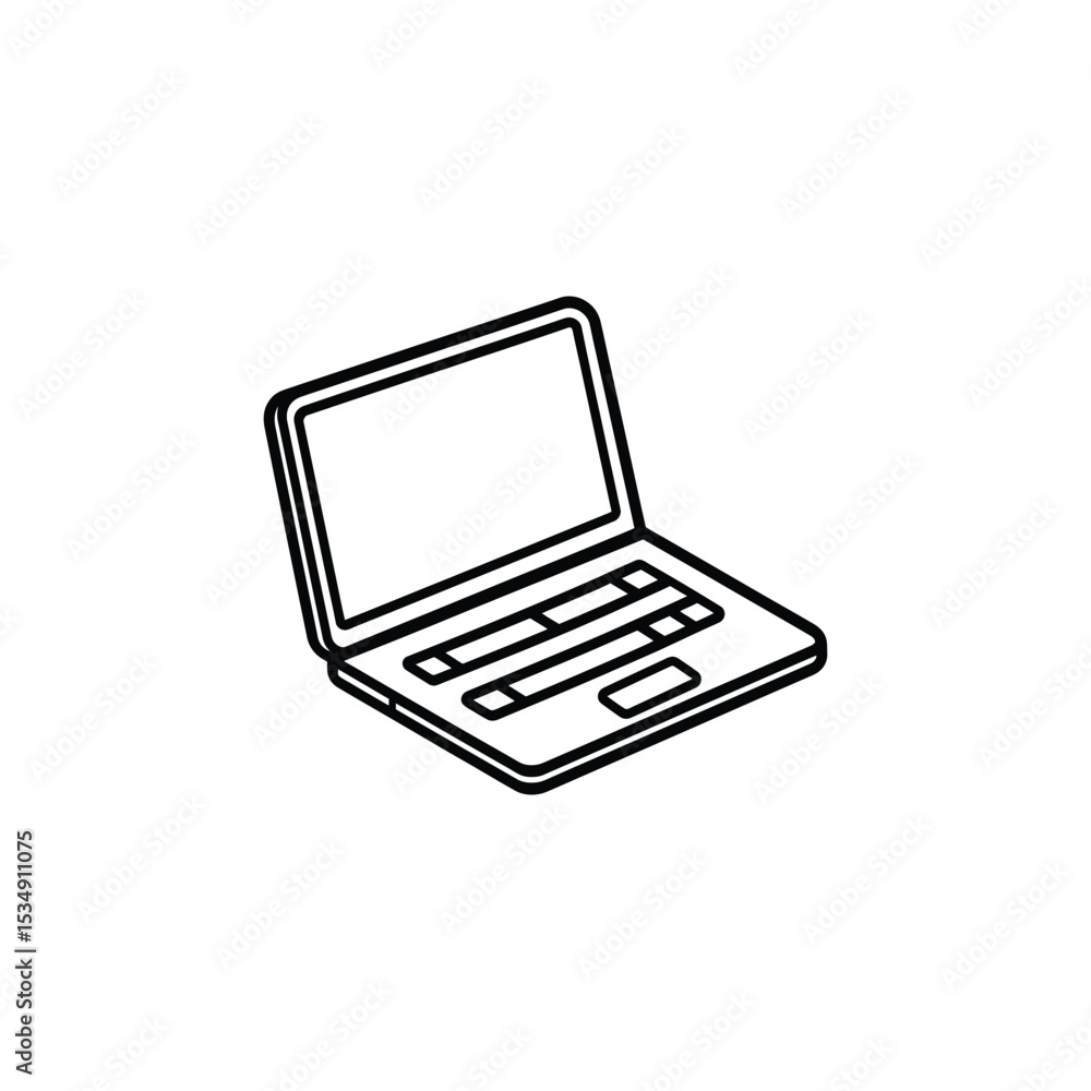 Poster simple line art illustration of open laptop with keyboard and screen