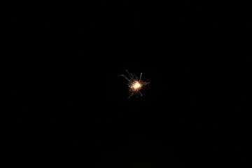 Yellow sparks fly on a black background, layered with grain, noise, and glowing effects to give a...