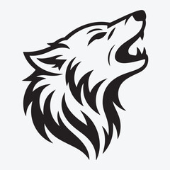 A black and white minimalist tribal-style wolf head design. head of a wolf