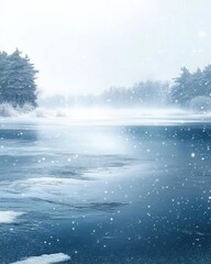 Fototapeta premium Tranquil winter landscape with falling snow.