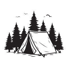 Fototapeta premium Tent Silhouette Illustration for camping, camping in the forest