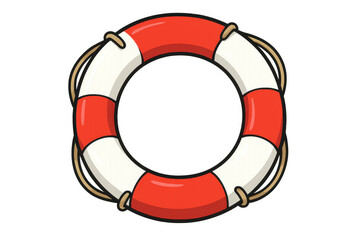 Cartoon lifebuoy with hanging ropes floating on a transparent background, ideal for safety and rescue concepts