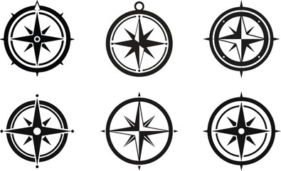 Fototapeta premium Vintage vector compass icon set with wheel and bicycle symbols for travel and transportation design