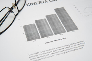 Photograph of business performance report chart for financial analysis corporate presentation...