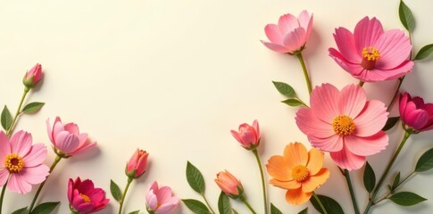 Vibrant blooms on cream backdrop Ideal for spring themes , flower photography, flora, bloom