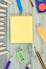 School supplies and stationery accessories using for development of creativity and kids motor skills