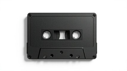 Obraz premium Black cassette tape on white background vintage music technology