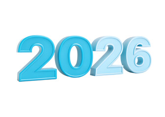 3d render of 2026 in blue isolated on transparent background