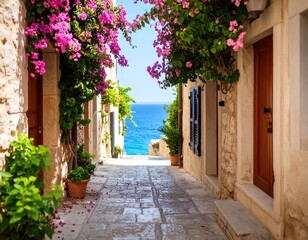 Fototapeta premium Mediterranean alleyway with bougainvillea