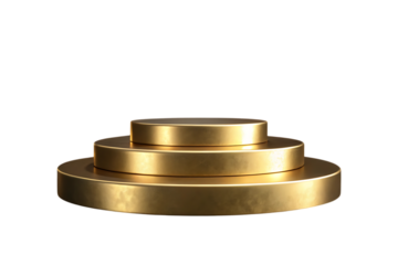 Three tiered gold podium isolated on transparent background