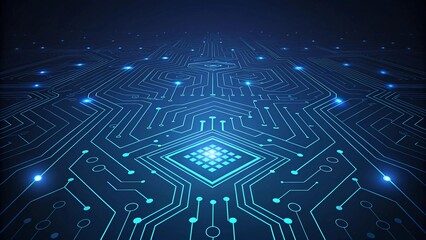 Seamless Dark Background with Glowing Blue Circuit Mesh Lines and Luminous Intersections, Minimalistic and Clean Design
