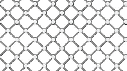 Geometric seamless pattern of a Silver Wire Mesh Grid with Hexagonal Shapes and Dots Filling the Spaces Between
