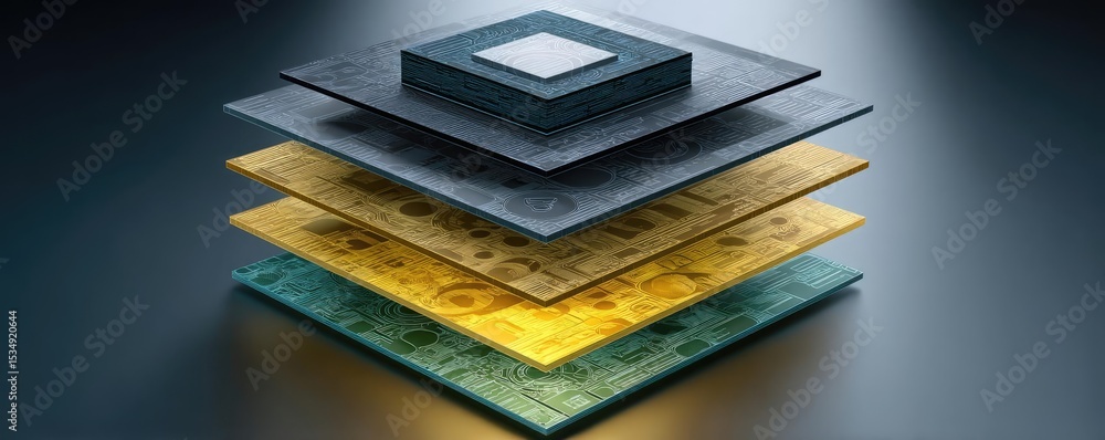 Poster steady returns through profitable system and passive project concept. abstract layers of technology 