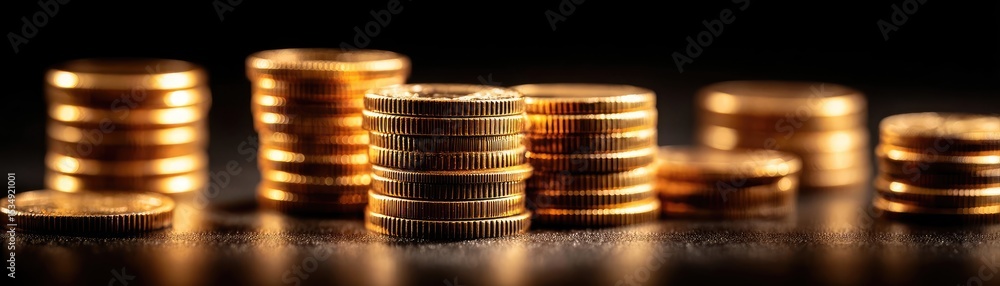Poster steady returns through profitable system and passive project concept. stacked golden coins represent