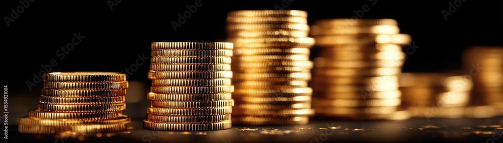 Aufkleber steady returns through profitable system and passive project concept. stacks of golden coins represe