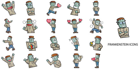 Frankenstein simple New  concept 24 hand drawn color icons set .Vector illustration.	