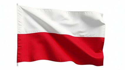 Naklejka premium Photorealistic image of the flag of Poland with white and red horizontal stripes, isolated on a white background. Realistic fabric texture and folds with natural lighting.