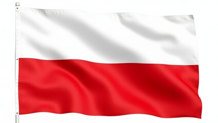 Naklejka premium Photorealistic image of the flag of Poland with white and red horizontal stripes, isolated on a white background. Realistic fabric texture and folds with natural lighting.
