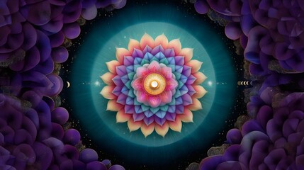 Colorful Mandala Art in Circular Design with Ethereal Background