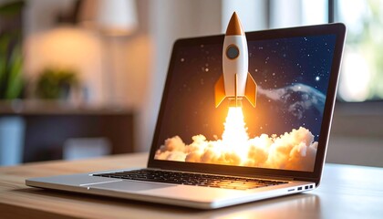 Rocket launching from laptop screen (2)