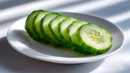 Sliced Cucumber on a White Plate