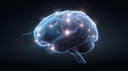 Futuristic Illustration of a Human Brain with Glowing Connections