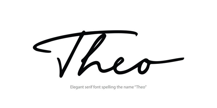 Elegant serif font spelling the name &ldquo;Theo&rdquo; with timeless and refined typography, ideal for luxury branding, minimalist logos, fashion design, and premium editorial layouts.