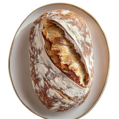 Artisan oval sourdough bread loaf with rustic golden crust