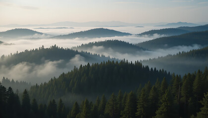 Obraz premium Misty Mountain Landscape at Sunrise