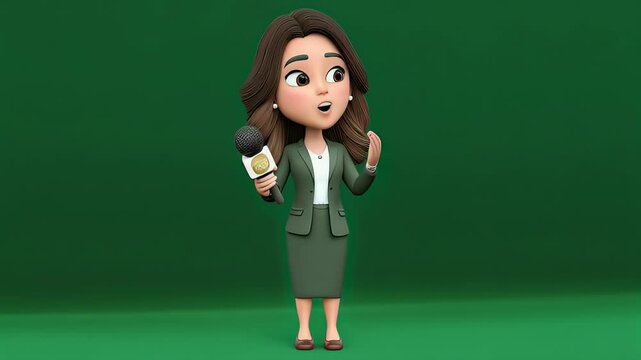 Cartoon female reporter interviewing