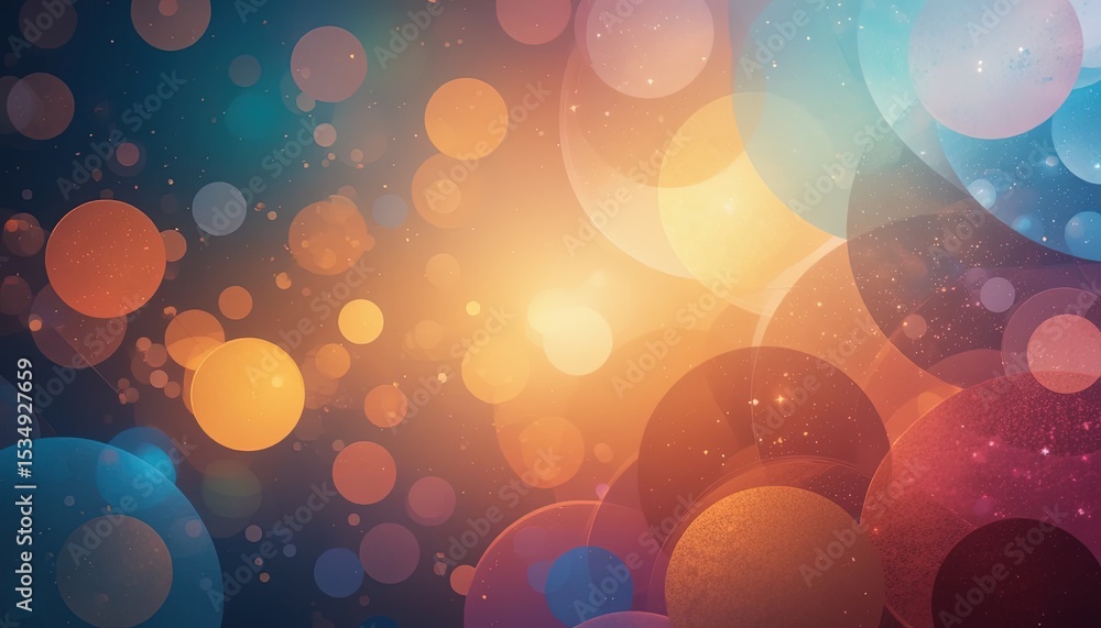 Poster abstract design with overlapping circles in warm and cool colors.