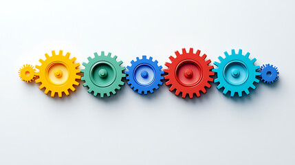 Colorful Gears in a Row on White Background