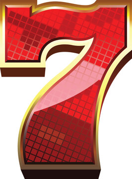 Bright and colorful number 7 graphic in slot machine style, perfect for online casinos, mobile games, or gambling themes. Inspired by classic Vegas slot machines with vibrant colors and bold outlines.