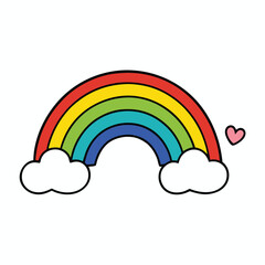 Colorful spectrum rainbow arc across a bright sky with clouds, a vibrant illustration of nature's weather design