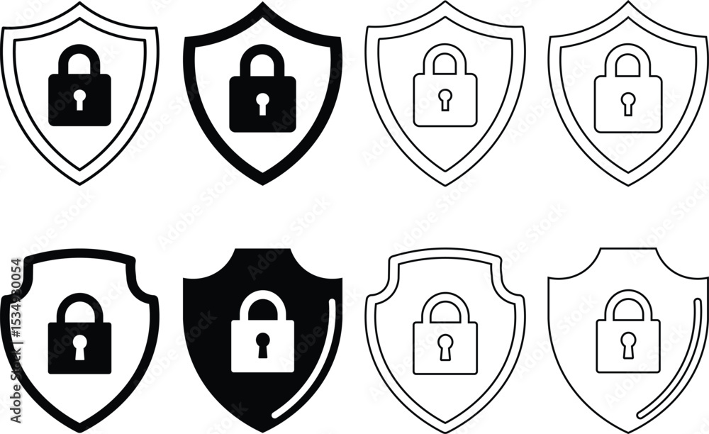 Aufkleber collection of shield icons featuring padlock symbols representing protection and data security