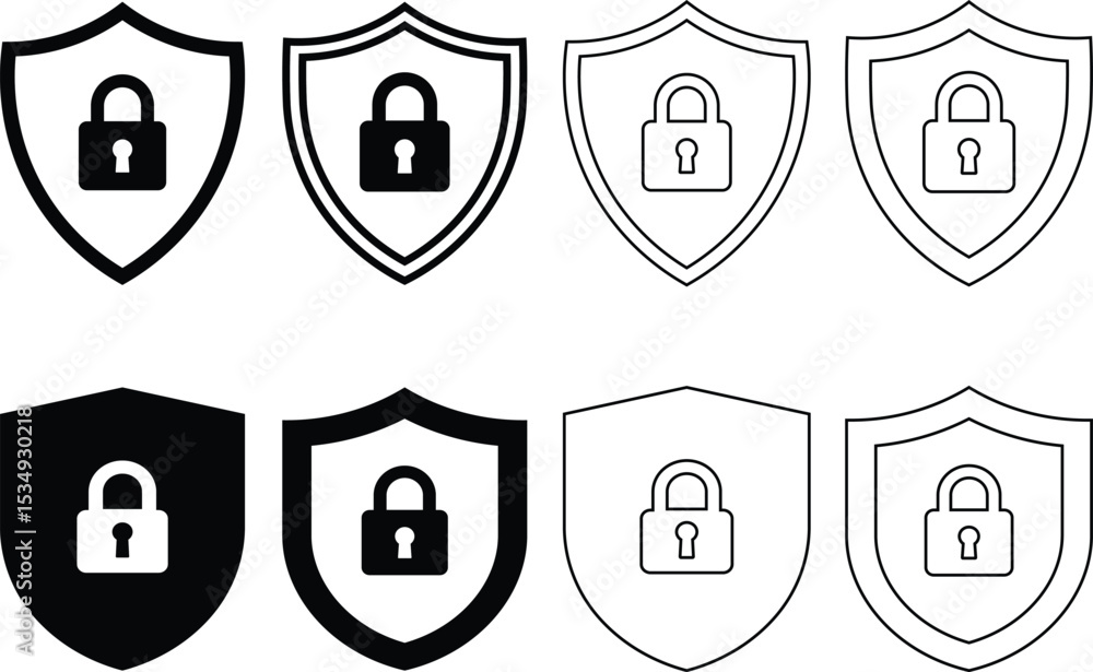 Poster vector illustration of security shield icons with padlock representing protection and safety concept