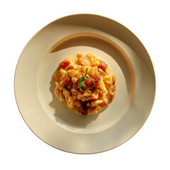 Creamy pasta with tomato, pepper, herb and golden sauce plate