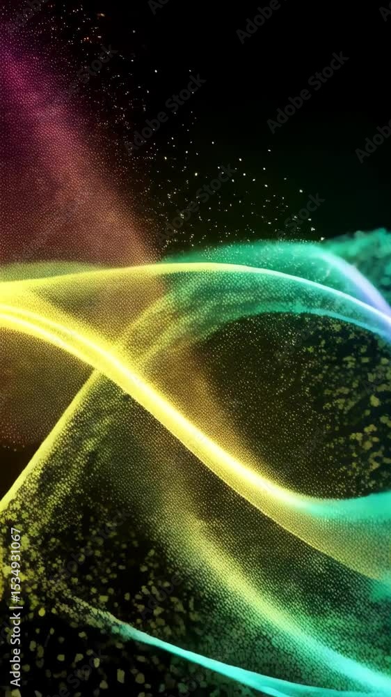 Aufkleber abstract glowing particle wave forms on dark background create colorful modern motion graphic elemen
