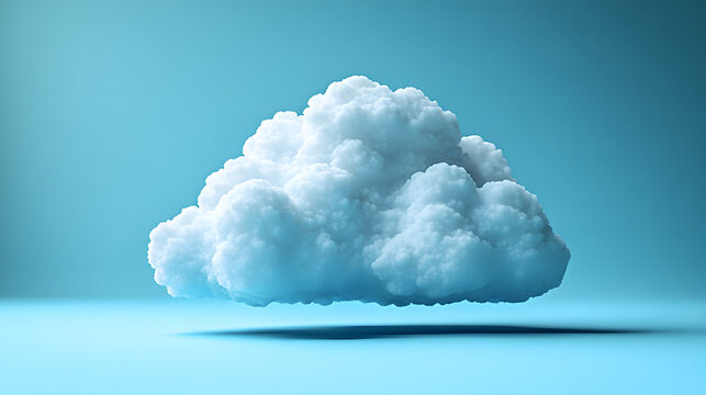 A fluffy white cloud resting on a smooth blue surface under a clear sky