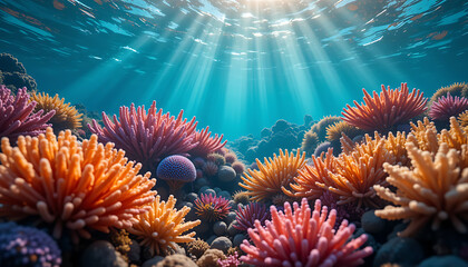 Obraz premium Vibrant Underwater Coral Reef Scene