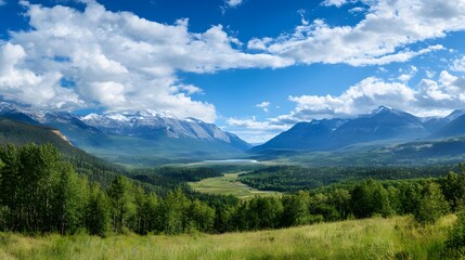 Fototapeta premium Wide panoramic view of Mount Robson and surrounding valleys