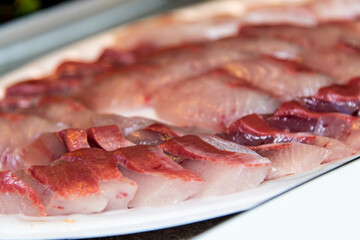 yellowtail sashimi on the dish