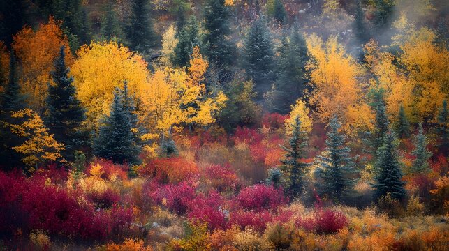 Wide landscape of Algonquin Provincial Park in autumn
